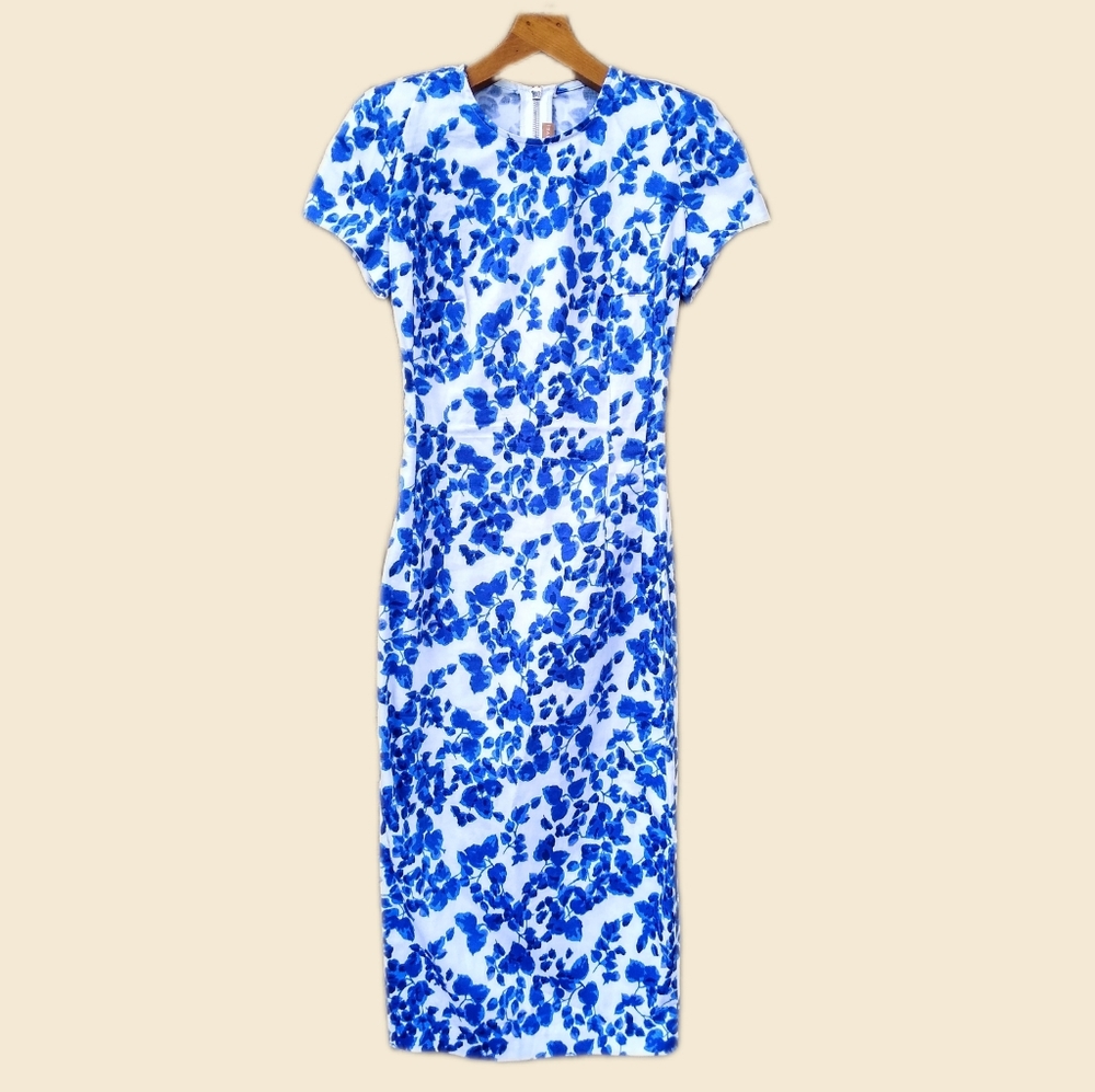 NWOT Isabel Garcia Cotton Blue White Floral Made in Italy Spring Dress 3…